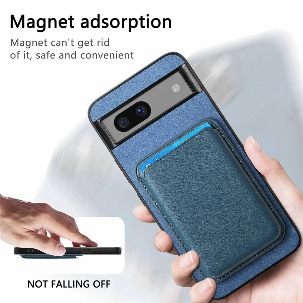 B2 For Google Pixel 7a Magnetic Case Detachable Card Holder Leather+TPU Phone Cover - Blue - 7