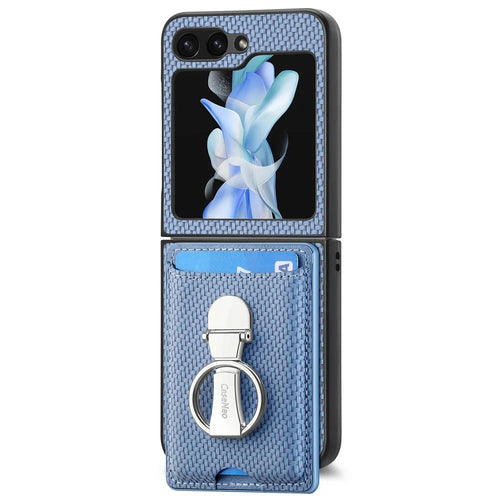 For Samsung Galaxy Z Flip7 FE 5G / Z Flip6 5G Case Kickstand Card Holder Leather+PC Phone Cover - Blue - 1