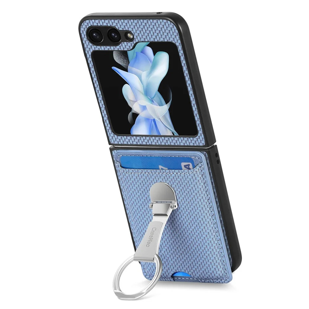 For Samsung Galaxy Z Flip7 FE 5G / Z Flip6 5G Case Kickstand Card Holder Leather+PC Phone Cover - Blue - 2