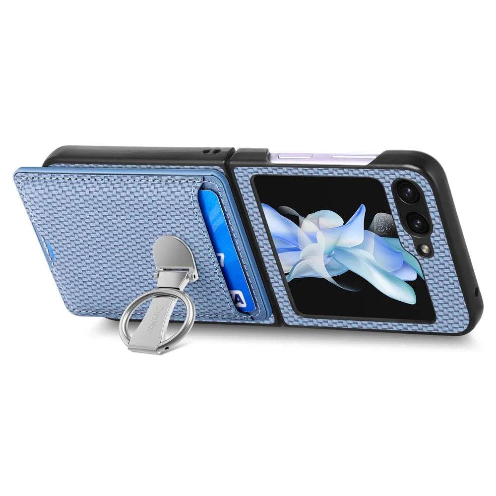 For Samsung Galaxy Z Flip7 FE 5G / Z Flip6 5G Case Kickstand Card Holder Leather+PC Phone Cover - Blue - 3
