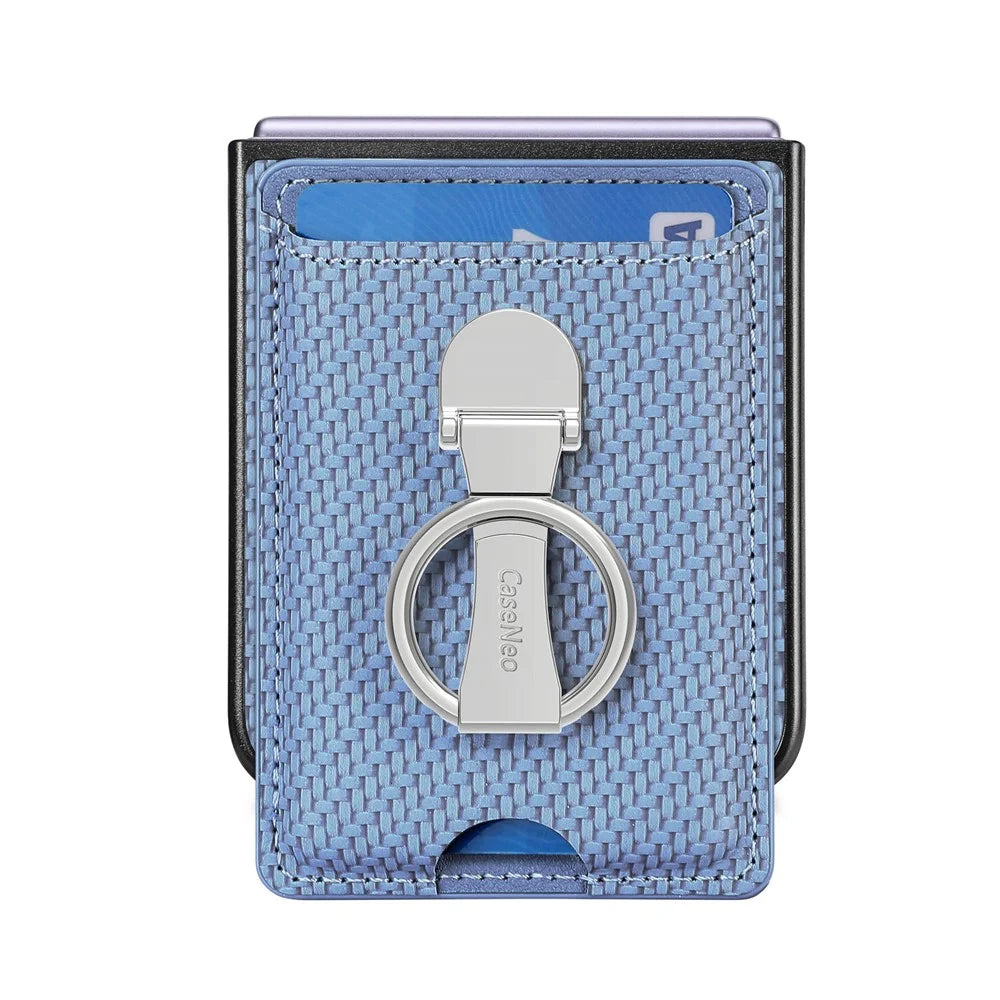 For Samsung Galaxy Z Flip7 FE 5G / Z Flip6 5G Case Kickstand Card Holder Leather+PC Phone Cover - Blue - 4