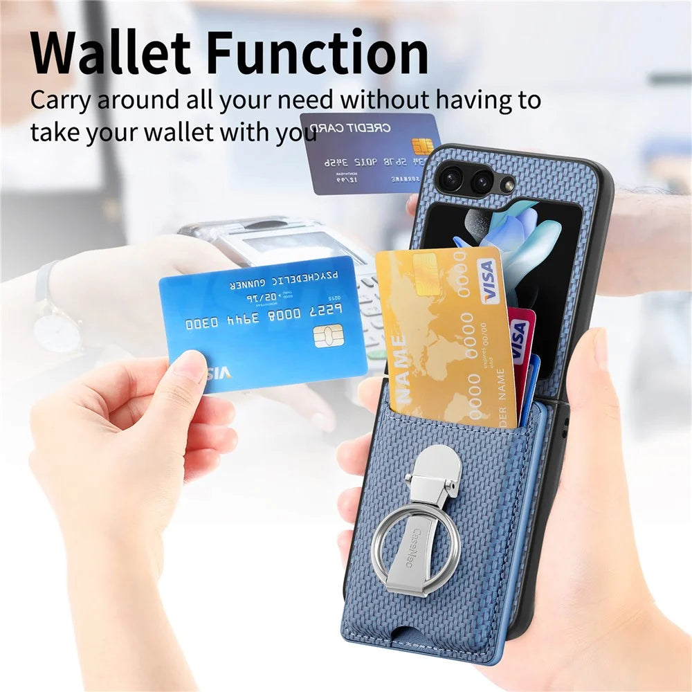 For Samsung Galaxy Z Flip7 FE 5G / Z Flip6 5G Case Kickstand Card Holder Leather+PC Phone Cover - Blue - 7