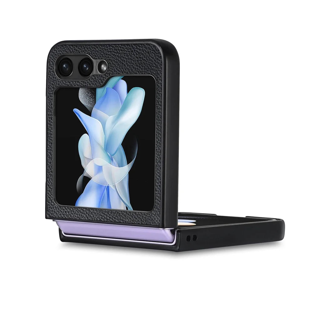 For Samsung Galaxy Z Flip7 FE 5G / Z Flip6 5G Case Litchi Texture PU Leather+PC Phone Cover - Black - 5