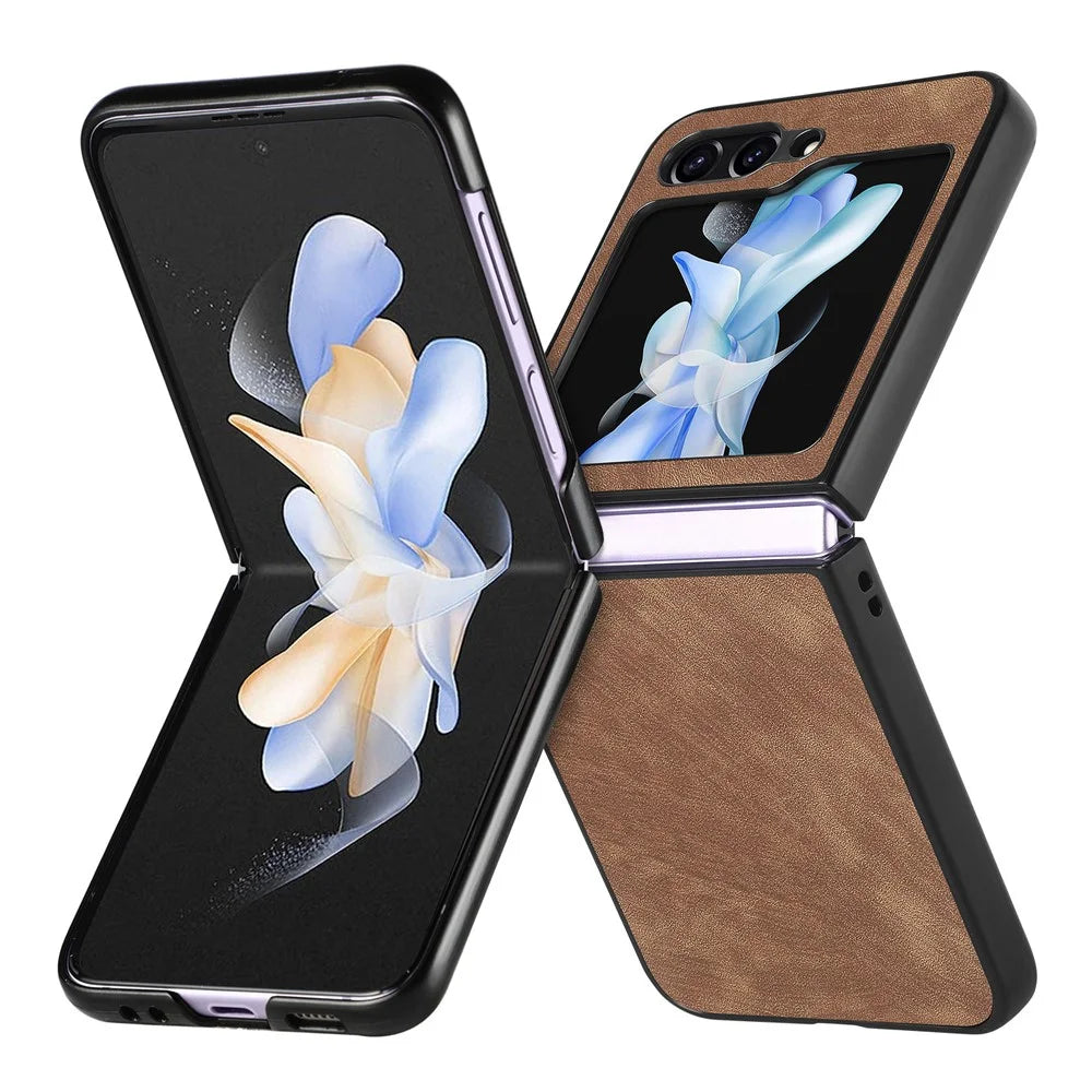 For Samsung Galaxy Z Flip7 FE 5G / Z Flip6 5G Case Vintage Leather+PC Slim Fit Phone Cover - Brown - 1