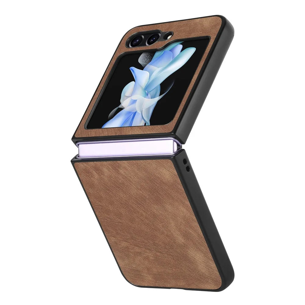 For Samsung Galaxy Z Flip7 FE 5G / Z Flip6 5G Case Vintage Leather+PC Slim Fit Phone Cover - Brown - 3