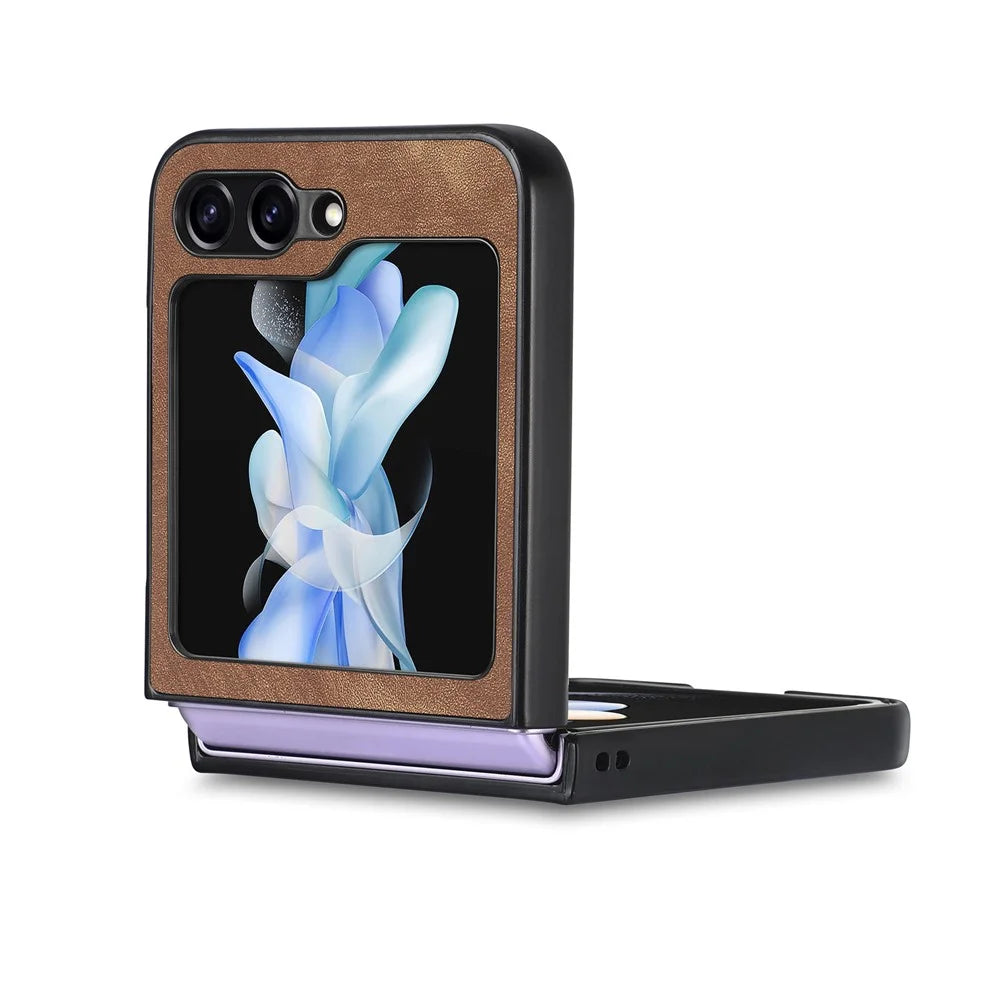 For Samsung Galaxy Z Flip7 FE 5G / Z Flip6 5G Case Vintage Leather+PC Slim Fit Phone Cover - Brown - 5