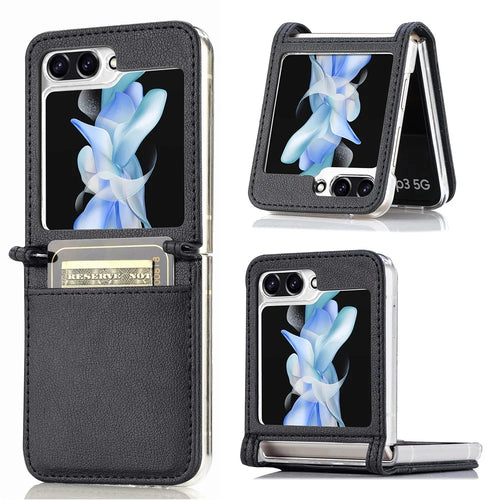 For Samsung Galaxy Z Flip7 FE 5G / Z Flip6 5G Case Card Slot Leather+PC Phone Cover - Black - 1