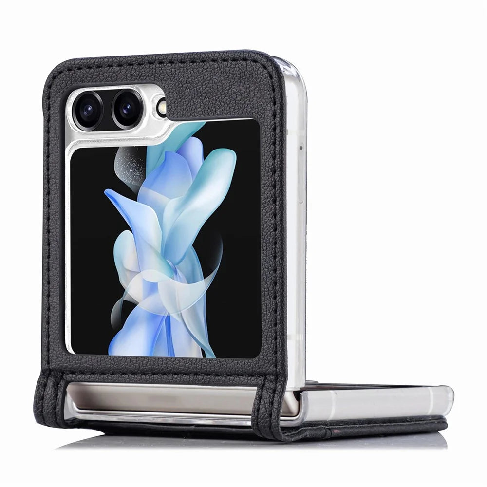 For Samsung Galaxy Z Flip7 FE 5G / Z Flip6 5G Case Card Slot Leather+PC Phone Cover - Black - 2
