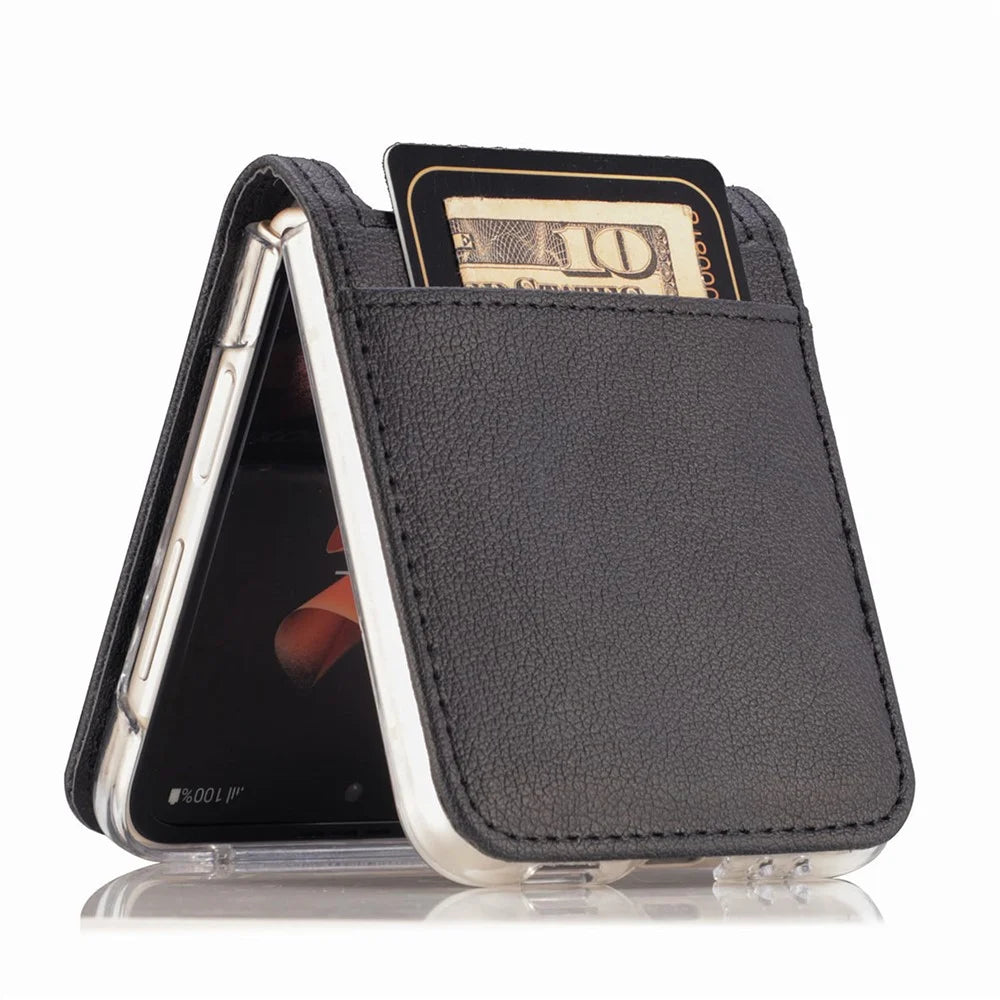 For Samsung Galaxy Z Flip7 FE 5G / Z Flip6 5G Case Card Slot Leather+PC Phone Cover - Black - 4