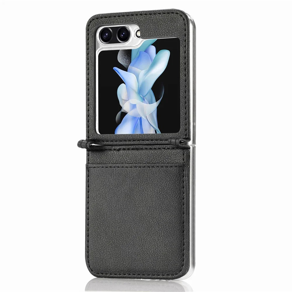 For Samsung Galaxy Z Flip7 FE 5G / Z Flip6 5G Case Card Slot Leather+PC Phone Cover - Black - 5