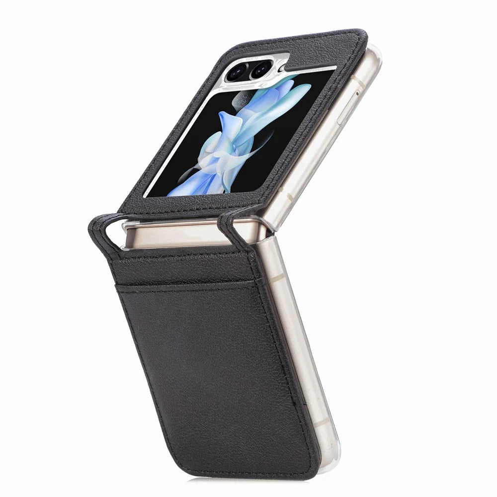 For Samsung Galaxy Z Flip7 FE 5G / Z Flip6 5G Case Card Slot Leather+PC Phone Cover - Black - 6