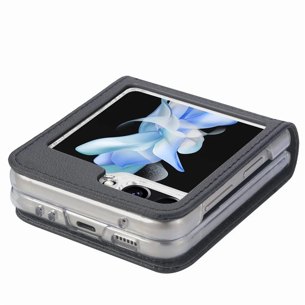 For Samsung Galaxy Z Flip7 FE 5G / Z Flip6 5G Case Card Slot Leather+PC Phone Cover - Black - 7