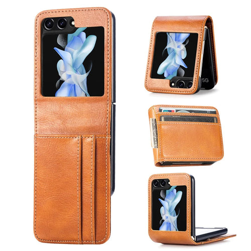 For Samsung Galaxy Z Flip7 FE 5G / Z Flip6 5G Case Leather Phone Cover Card Slots Photo Frame Slot - Brown - 1