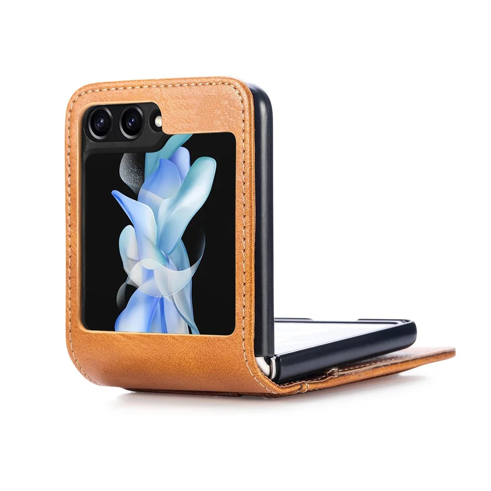 For Samsung Galaxy Z Flip7 FE 5G / Z Flip6 5G Case Leather Phone Cover Card Slots Photo Frame Slot - Brown - 2
