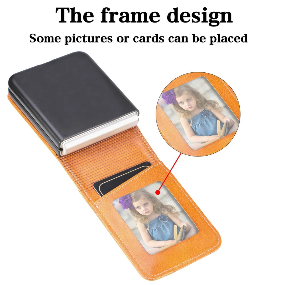 For Samsung Galaxy Z Flip7 FE 5G / Z Flip6 5G Case Leather Phone Cover Card Slots Photo Frame Slot - Brown - 5