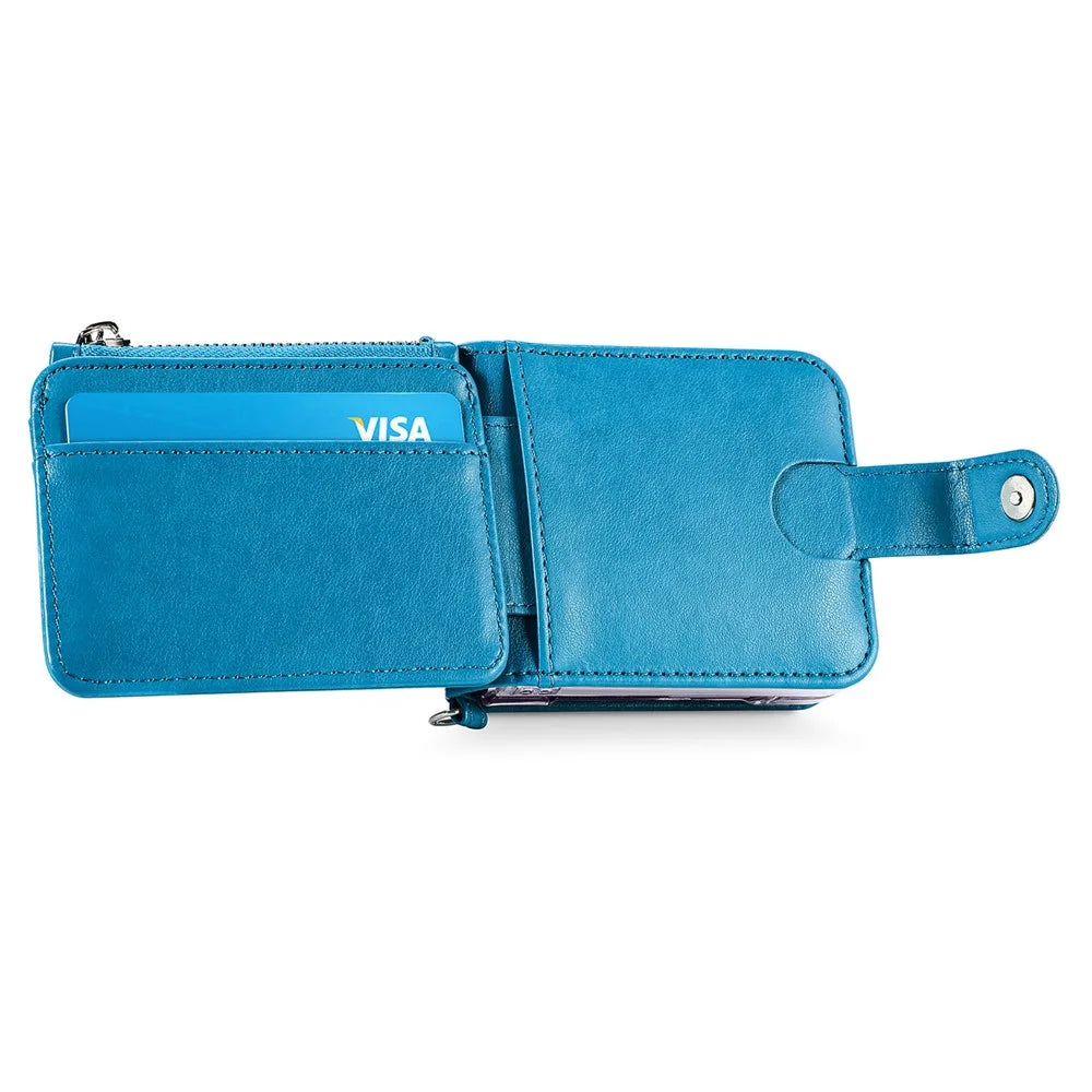 For Samsung Galaxy Z Flip7 FE 5G / Z Flip6 5G Case Zipper Card Holder Leather Phone Cover with Long Strap - Blue - 7