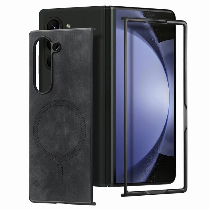 For Samsung Galaxy Z Fold6 5G Magnetic Case Detachable PU+TPU Phone Cover - Black - 1