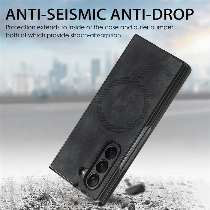 For Samsung Galaxy Z Fold6 5G Magnetic Case Detachable PU+TPU Phone Cover - Black - 5
