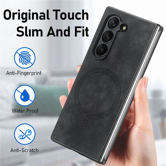 For Samsung Galaxy Z Fold6 5G Magnetic Case Detachable PU+TPU Phone Cover - Black - 6