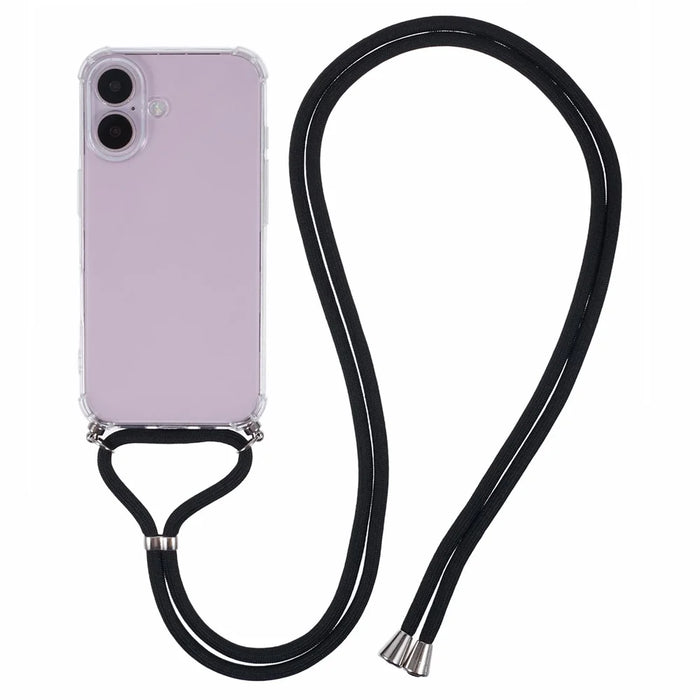 For iPhone 16 Plus Case Four Corners Anti-Drop Clear TPU Phone Cover with Strap (Large Lens Hole) - 1