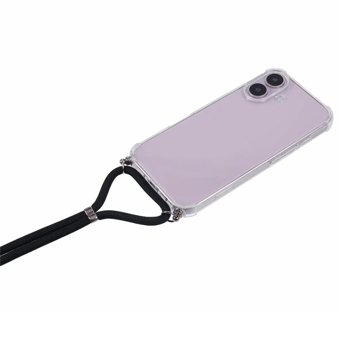 For iPhone 16 Plus Case Four Corners Anti-Drop Clear TPU Phone Cover with Strap (Large Lens Hole) - 3