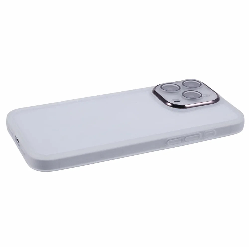 DKSM Series For iPhone 16 Pro Max Case Electroplated Camera Frame TPU Phone Cover - Transparent White - 5