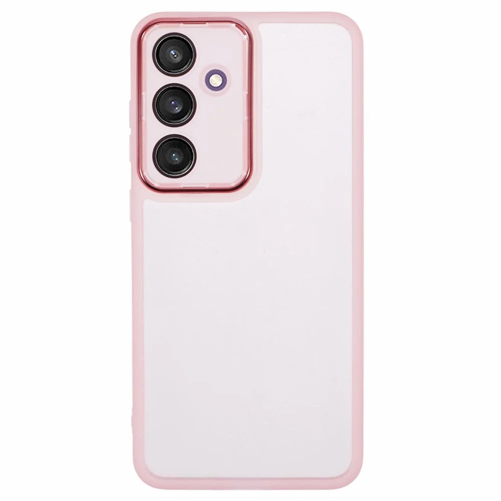DKSM Series For Samsung Galaxy S24 FE Case Electroplated Camera Frame TPU Phone Cover - Transparent Pink - 1