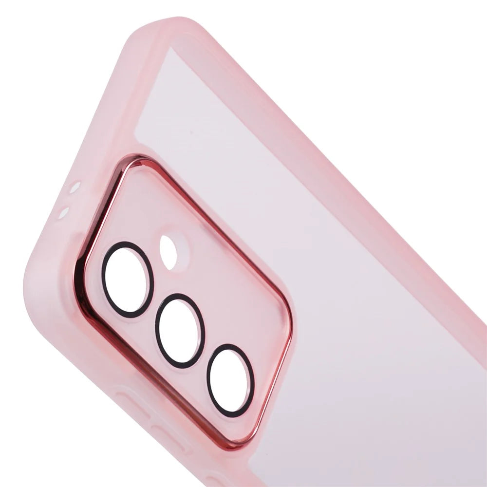 DKSM Series For Samsung Galaxy S24 FE Case Electroplated Camera Frame TPU Phone Cover - Transparent Pink - 5
