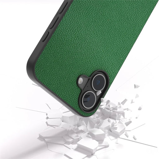 ABEEL For iPhone 16 Plus Case Litchi Texture Genuine Cow Leather+PC+TPU Phone Cover - Green - 2