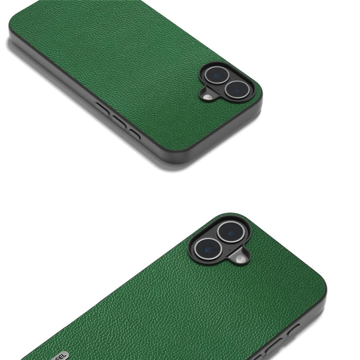 ABEEL For iPhone 16 Plus Case Litchi Texture Genuine Cow Leather+PC+TPU Phone Cover - Green - 4