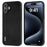 ABEEL For iPhone 16 Case Litchi Texture Genuine Cow Leather Hybrid Phone Cover - Black - 1