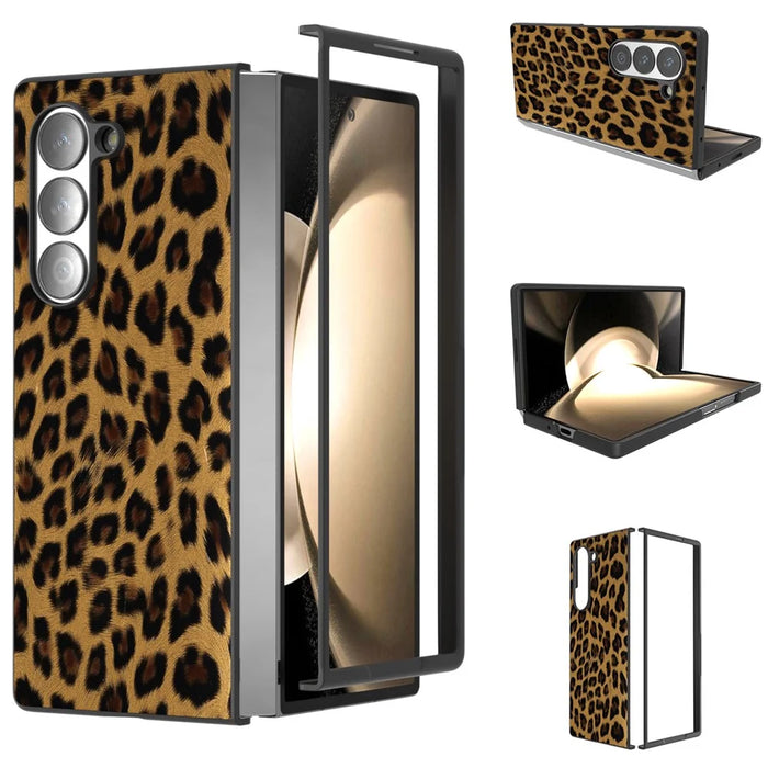 ABEEL For Samsung Galaxy Z Fold6 5G Case Leopard Pattern PU+PC Phone Cover - Gold - 1