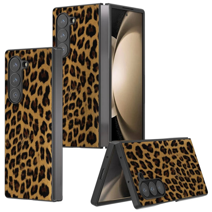 ABEEL For Samsung Galaxy Z Fold6 5G Case Leopard Pattern PU+PC Phone Cover - Gold - 5