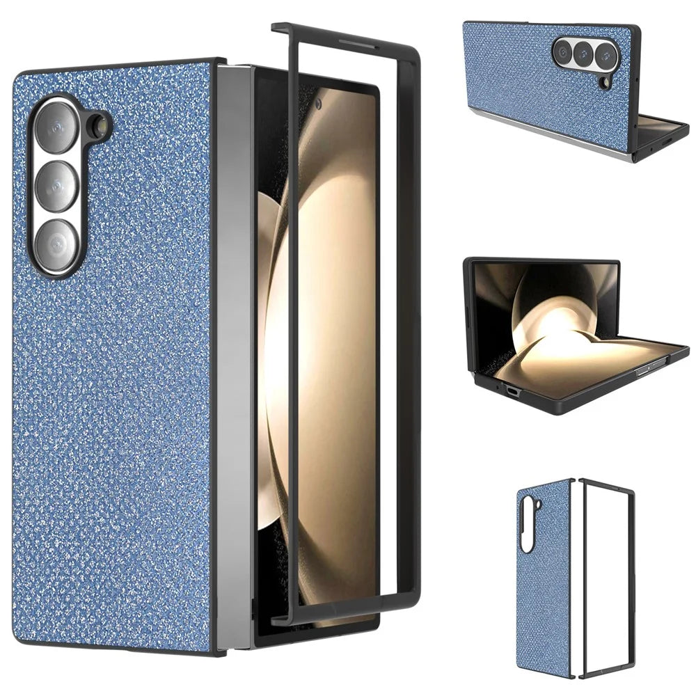 ABEEL For Samsung Galaxy Z Fold6 5G Case Rhinestone Texture PU+PC Phone Cover - Blue - 1