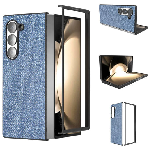 ABEEL For Samsung Galaxy Z Fold6 5G Case Rhinestone Texture PU+PC Phone Cover - Blue - 1