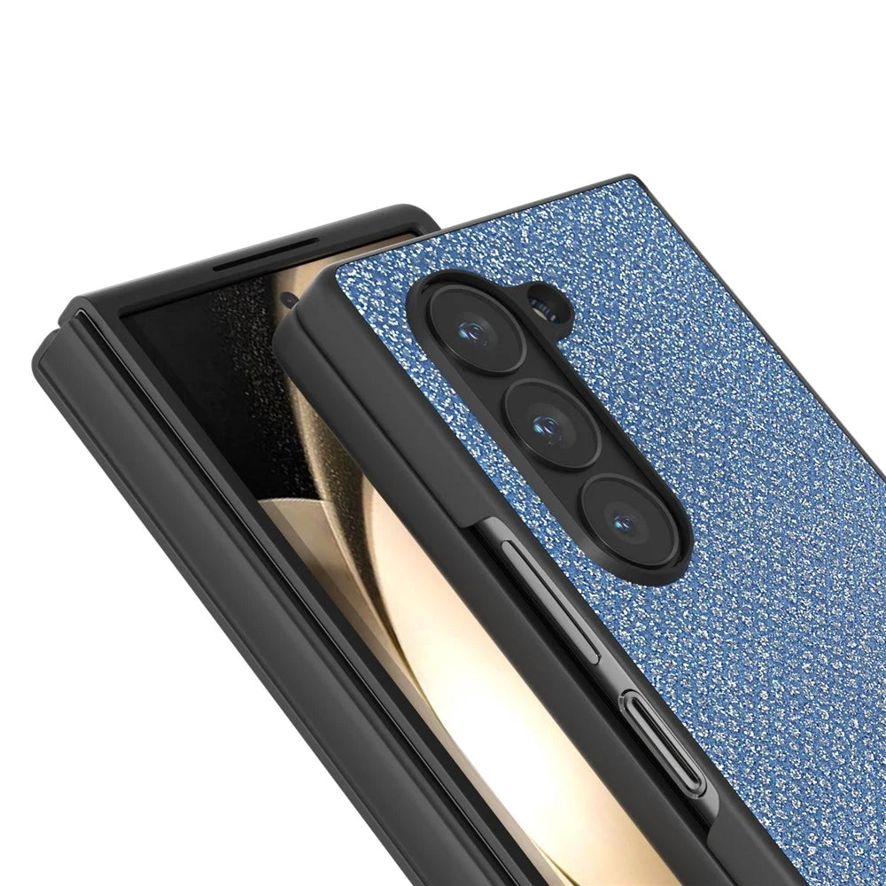 ABEEL For Samsung Galaxy Z Fold6 5G Case Rhinestone Texture PU+PC Phone Cover - Blue - 2
