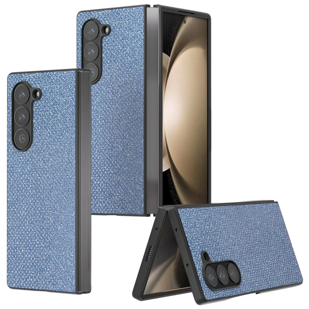 ABEEL For Samsung Galaxy Z Fold6 5G Case Rhinestone Texture PU+PC Phone Cover - Blue - 5
