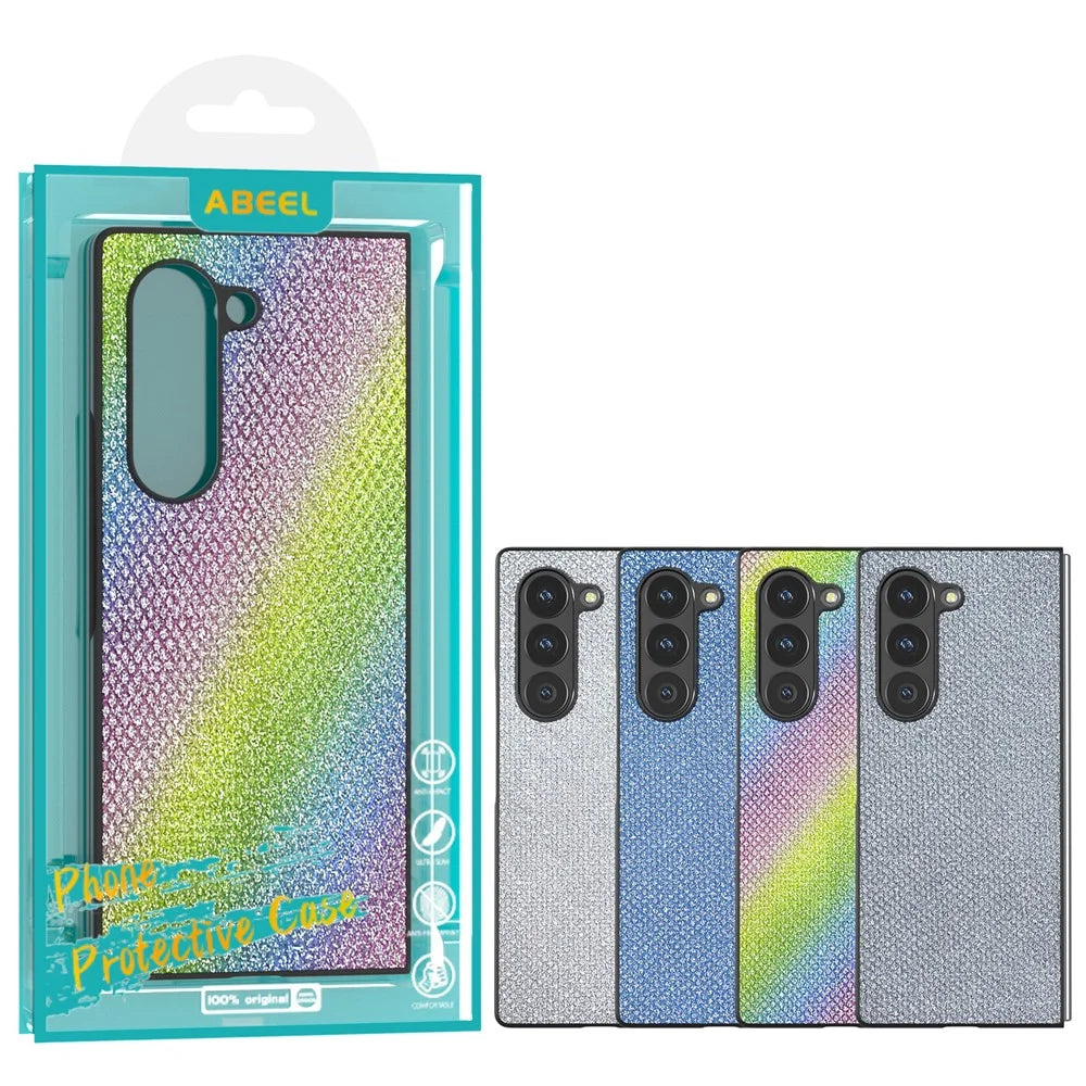 ABEEL For Samsung Galaxy Z Fold6 5G Case Rhinestone Texture PU+PC Phone Cover - Blue - 6