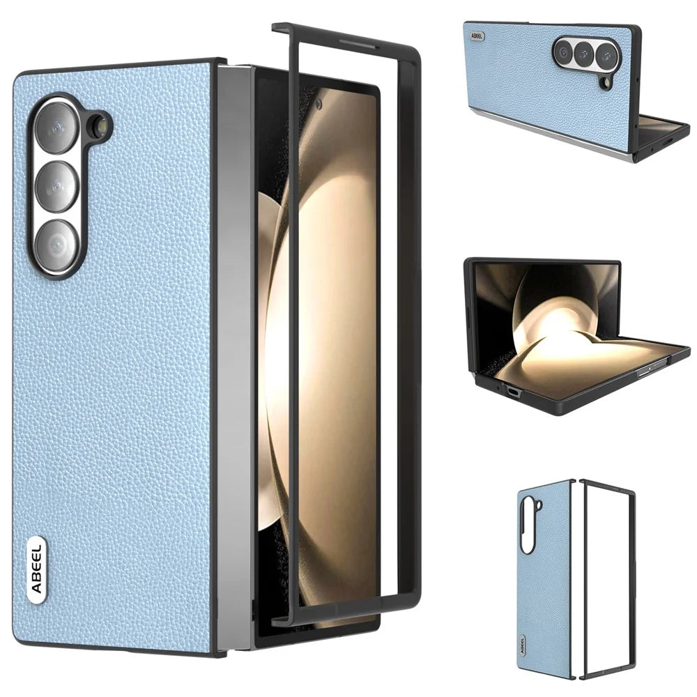 ABEEL For Samsung Galaxy Z Fold6 5G Case Litchi Texture Non-Slip Phone Cover - Baby Blue - 1