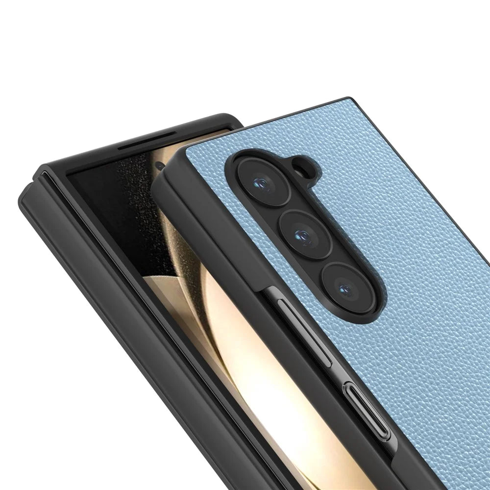 ABEEL For Samsung Galaxy Z Fold6 5G Case Litchi Texture Non-Slip Phone Cover - Baby Blue - 2