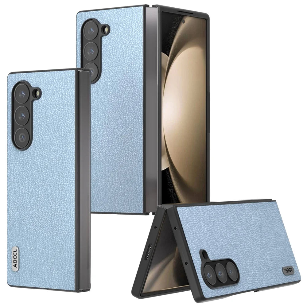 ABEEL For Samsung Galaxy Z Fold6 5G Case Litchi Texture Non-Slip Phone Cover - Baby Blue - 5