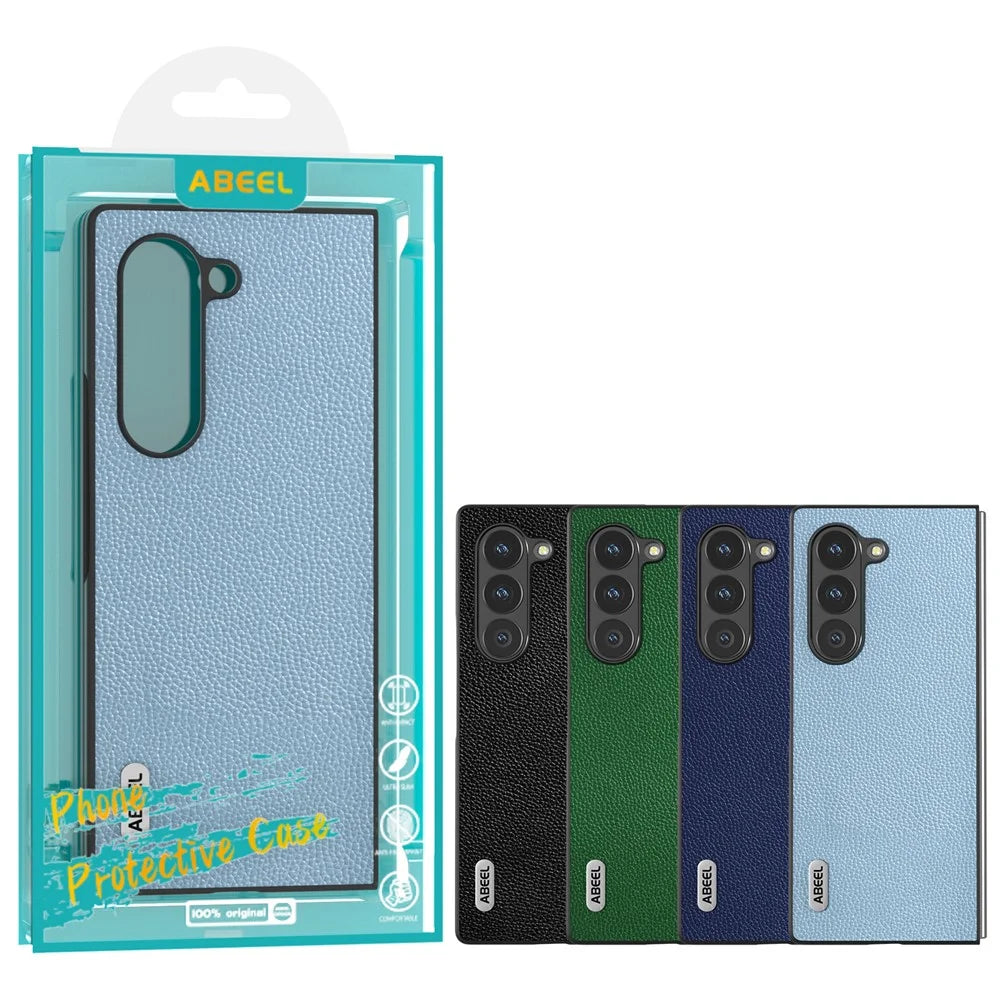 ABEEL For Samsung Galaxy Z Fold6 5G Case Litchi Texture Non-Slip Phone Cover - Baby Blue - 6