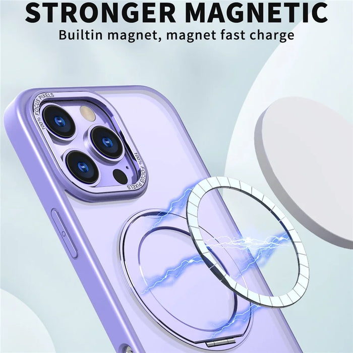 For iPhone 16 Pro Max Magnetic Case TPU+Acrylic Kickstand Phone Cover - Light Purple - 3