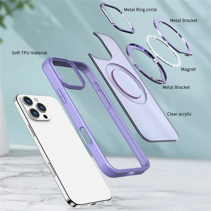 For iPhone 16 Pro Max Magnetic Case TPU+Acrylic Kickstand Phone Cover - Light Purple - 4