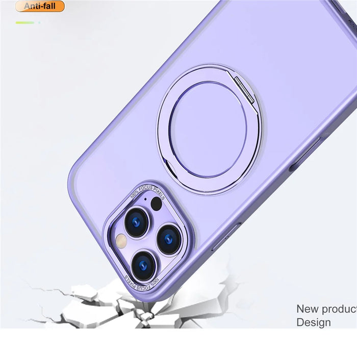 For iPhone 16 Pro Max Magnetic Case TPU+Acrylic Kickstand Phone Cover - Light Purple - 6