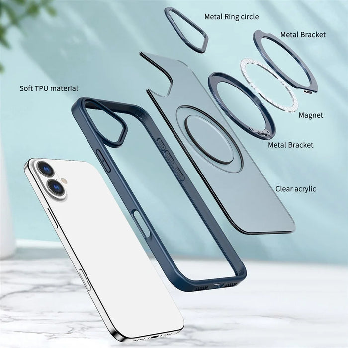 For iPhone 16 Plus Case Compatible with MagSafe TPU+Acrylic Kickstand Phone Cover - Navy Blue - 4