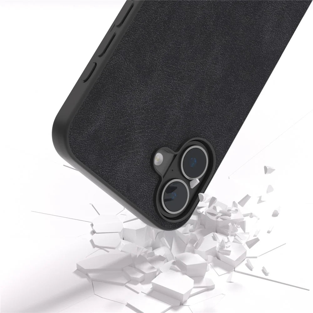 For iPhone 16 Case Anti-Scratch PU Leather Phone Back Cover Black Edge - Black - 2