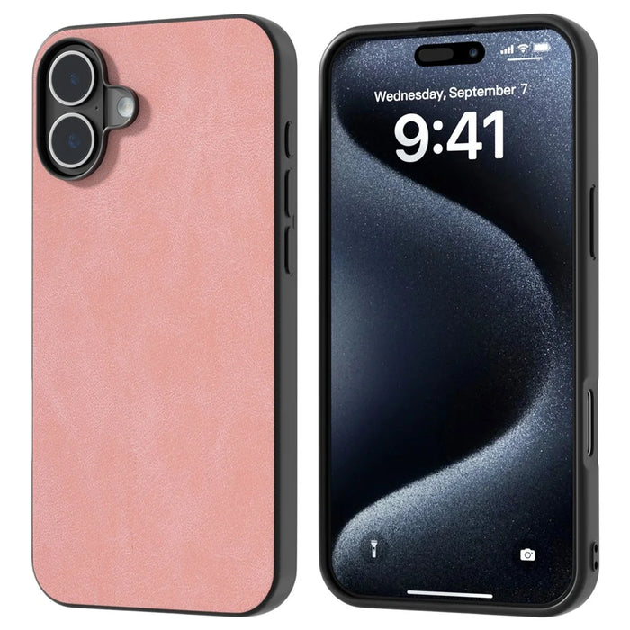 For iPhone 16 Plus Case PU Leather PC TPU 3 Layer Hybrid Phone Cover - Pink - 1