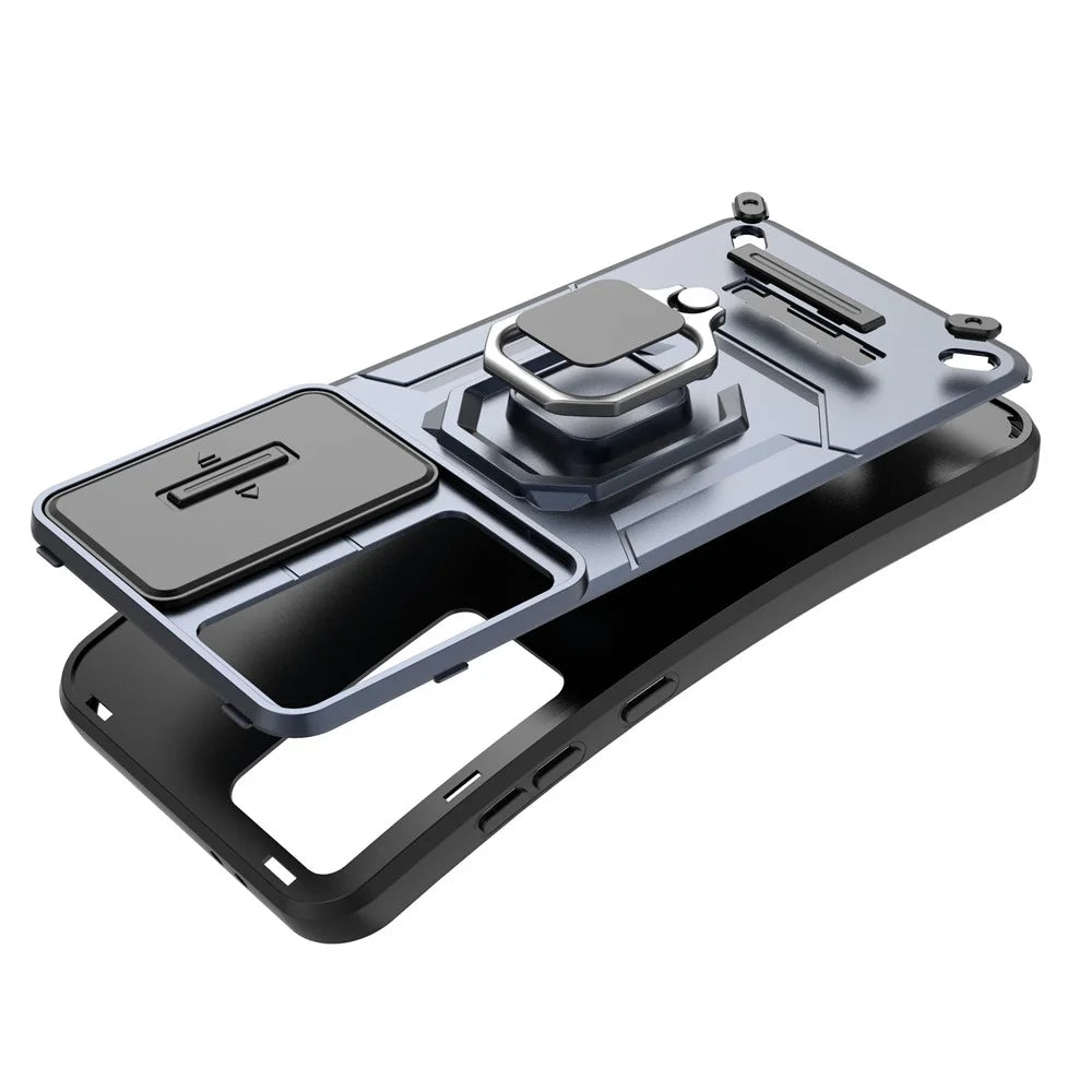 For Samsung Galaxy S24 FE Case Ring Kickstand PC+TPU Phone Cover Slide Camera Protection - Black - 4