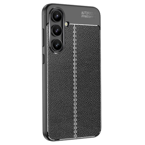 For Samsung Galaxy S24 FE Case Litchi Texture TPU Flexible Phone Cover - Black - 1